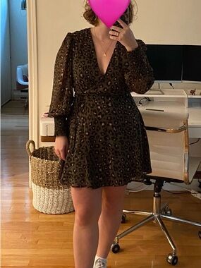 Topshop Olive Leopard Wrap Mini Dress